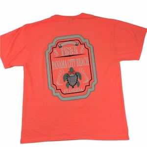 Panama City Beach Sea Turtle Graphic Print Bright Orange T-shirt Size L